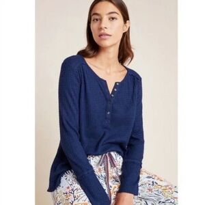 Anthropologie navy waffle Henley blouse